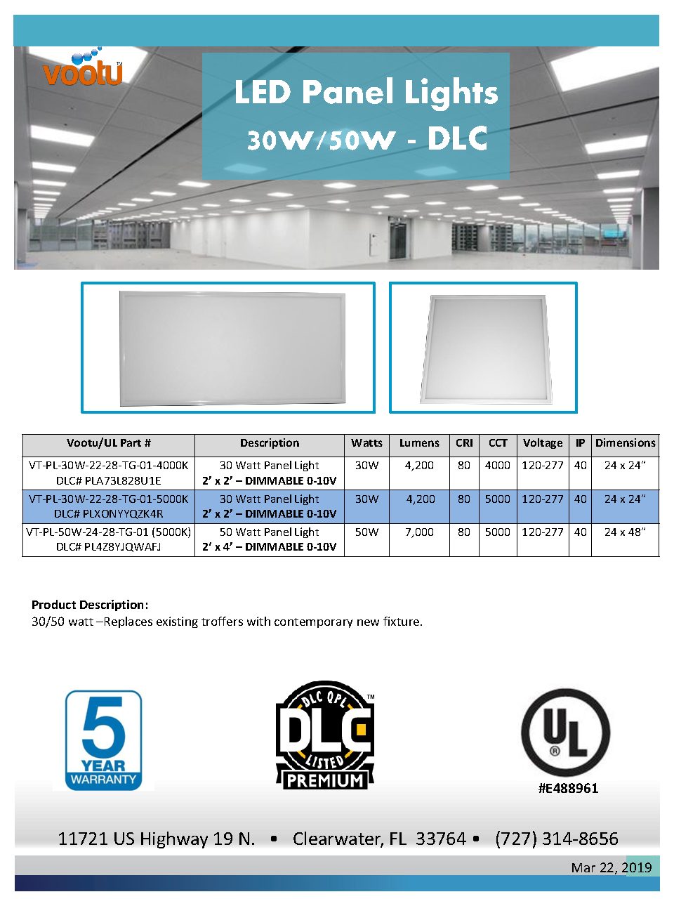5000K 5000k 4pack UL DLC Listed 100lm/W 40W LED Panel Light 2ft x 2ft Drop Ceiling Lamp Fixture 0-10V Dimmable Driver LED Panel Light 